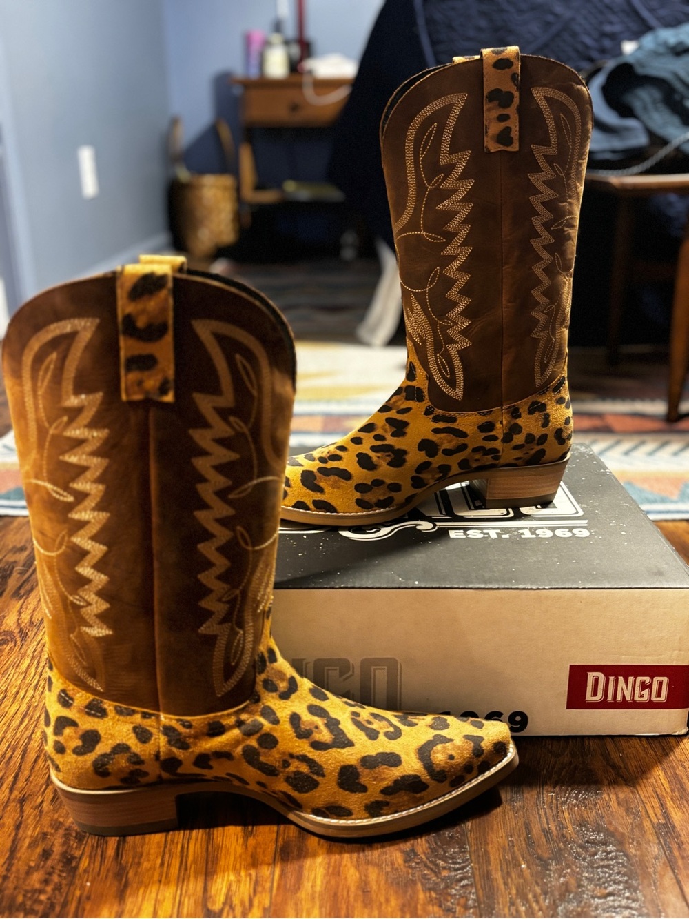 dingo Leopard Print Boot with Brown Sole